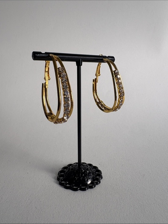 Jewelry - Gold Pavé Crystal Hoop Earrings Sparkle Statement Women Jewelry
